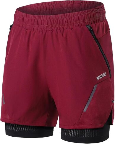ARSUXEO شورت رجالي 2 في 1 للجري للتدريب والتمارين الرياضية مع جيوب شبكية بسحاب in Kuwait
