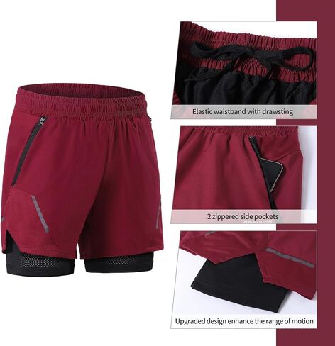 ARSUXEO شورت رجالي 2 في 1 للجري للتدريب والتمارين الرياضية مع جيوب شبكية بسحاب in Kuwait