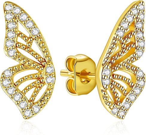 Luxval Butterfly Wing Earrings，18K Gold Plated CZ Simulated Diamond Silver Stud Earrings, Tiny Butterfly Cartilage Earrings for women,Gold Stud Earrings for Girls in Kuwait