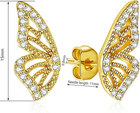 Luxval Butterfly Wing Earrings，18K Gold Plated CZ Simulated Diamond Silver Stud Earrings, Tiny Butterfly Cartilage Earrings for women,Gold Stud Earrings for Girls in Kuwait
