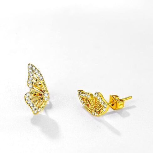 Luxval Butterfly Wing Earrings，18K Gold Plated CZ Simulated Diamond Silver Stud Earrings, Tiny Butterfly Cartilage Earrings for women,Gold Stud Earrings for Girls in Kuwait