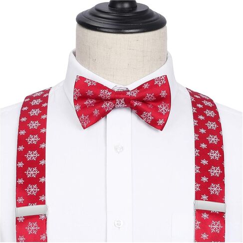 HISDERN Mens Christmas Bow Tie and Suspenders Holiday Festival Braces Y Shape Fun Santa Braces Handkerchief Pocket Square Set in Saudi Arabia