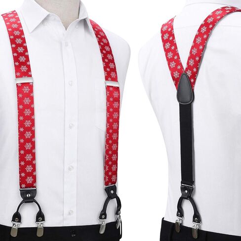 HISDERN Mens Christmas Bow Tie and Suspenders Holiday Festival Braces Y Shape Fun Santa Braces Handkerchief Pocket Square Set in Saudi Arabia