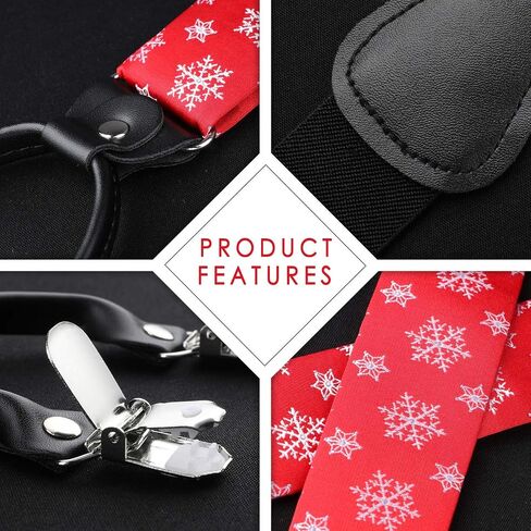 HISDERN Mens Christmas Bow Tie and Suspenders Holiday Festival Braces Y Shape Fun Santa Braces Handkerchief Pocket Square Set in Saudi Arabia