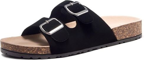 Herstyle Womens Cork Footbed Slides for Women, Double Strap Flat Sandals, Adjustable Buckle Comfort Slip On Shoes, Summer Beach Casual Walking Slippers in Saudi Arabia