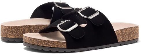 Herstyle Womens Cork Footbed Slides for Women, Double Strap Flat Sandals, Adjustable Buckle Comfort Slip On Shoes, Summer Beach Casual Walking Slippers in Saudi Arabia