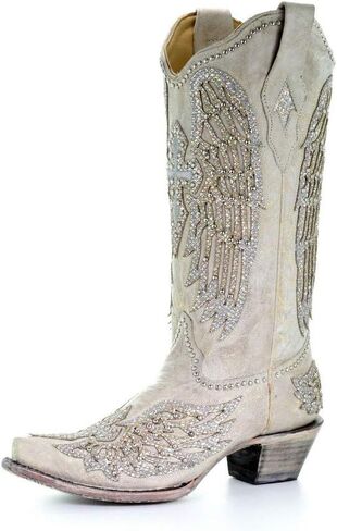 حذاء Corral Boots نسائي باللون الأبيض والصليب والأجنحة الغربية in Kuwait