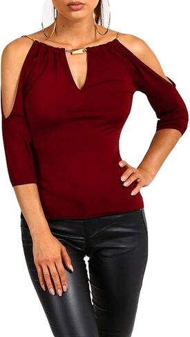 USGreatgorgeous Women’s Open Cold Shoulder Slim Fit Short Sleeve Tee Shirt Casual Blouse Tops in Kuwait