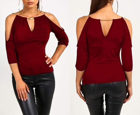 USGreatgorgeous Women’s Open Cold Shoulder Slim Fit Short Sleeve Tee Shirt Casual Blouse Tops in Kuwait