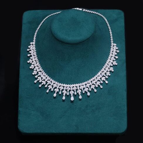 Jorsnovs مجموعة مجوهرات العروس الفضية المكعبة بالكامل من الزركونيوم للنساء مجموعات مجوهرات الزفاف لأقراط الزفاف وقلادة مجموعة أساور مفتوحة in Kuwait