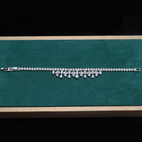 Jorsnovs مجموعة مجوهرات العروس الفضية المكعبة بالكامل من الزركونيوم للنساء مجموعات مجوهرات الزفاف لأقراط الزفاف وقلادة مجموعة أساور مفتوحة in Kuwait