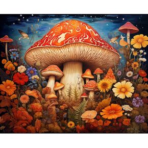 Tucocoo Huge Mushroom Paint by Number Kit for Adults Beginner Kids Painting by Numbers Starry Sky Colorful Flowers Ideal Gift Choice for Birthday Home Decor Room Wall Decor 16x20 inch Without Frame