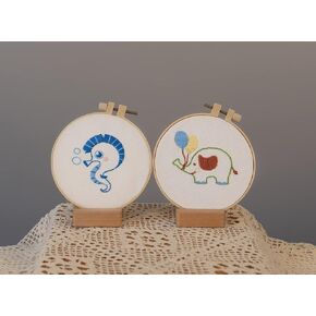 Ebherys Level 1 Hand Embroidery kit for Beginners, Starters,not Cross Stitch, 2pcs Animal Patterns 2pcs Hoops Needlepoint kit DIY Instructions (Frog and Flower)