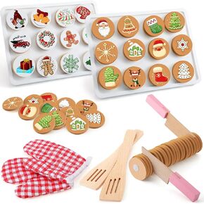 Soaoo 2 Sets Slice and Bake Wooden Christmas Cookie Play Food Set Pretend Cookies and Baking Sheet Wooden Play Food Set Toy Baking Set for Kids in Saudi Arabia