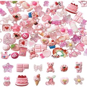 Gorvalin 105Pcs Kawaii Resin Charms, 3D Sweety Pink Flatback Resins Candy Charms for Nail Art Valentine Crafts Decoration Slime Making Ornament DIY Supplies for Craft Making in Kuwait
