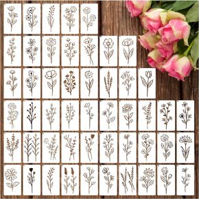 Botanical Flower Stencils for Crafts Small Wildflower Floral Paint Stencil for Painting on Wood Card Making, Tiny Nature Vine Herb Essential Art Stencils for Adults Kids Furniture Walls (50 flowers 2) in Kuwait
