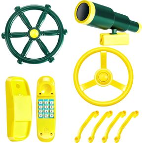 Playground Accessories Backyard Pirate Plastic Ship Playset Plastic Playground Equipment Set with Ship Wheel, Telescope, Safety Handlestoy Phone for Outdoor Playhouse Treehouse Playset(Blue, Yellow)