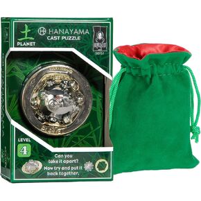 Deluxe Games and Puzzles Planet Hanayama Puzzle, New 2022, Level 4, with Green Velvet, Red Satin Drawstring Pouch, Bundled Items. in Kuwait