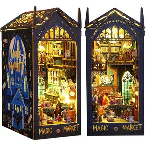 مجموعة زوايا الكتب التي تصنعها بنفسك، رف كتب لبيت الدمى، ديكور زقاق، نموذج مساند للكتب، مجموعة بناء إبداعية مع صندوق موسيقى ومصباح LED للمراهقين والكبار، هدايا عيد الميلاد والكريسماس، JT-SL09 in Kuwait