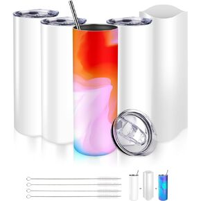 Munskine 4 Pack Sublimation Tumblers 20 Oz Skinny Stainless Steel Double Wall Tumbler Blanks - Sublimation Tumblers with Lid, Straw, Brush & Shrink Wrap -White in Saudi Arabia
