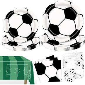 97Pcs Soccer Party Decorations Serve 24, Soccer Birthday Party Supplies Include Dinner Plates, Dessert Plates, Napkins, Cups and Tablecloth, Soccer Decorations for Party in Kuwait