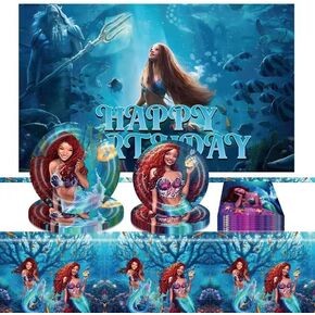 TOPTAMP 2023 Little Mermaid Party Supplies,Plates and Napkins Rectangular Tablecloth Cover Backdrop Table Decoration Birthday Party Decor Mermaid Theme Princess in Kuwait