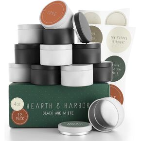 Hearth & Harbor Tin Candle Jars for Making Candles - DIY Candle Containers with Lids - Metal Candle Jars - Bulk Tins Storage for Candle (24, Abstract Shapes)