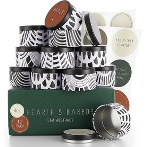 Hearth & Harbor Tin Candle Jars for Making Candles - DIY Candle Containers with Lids - Metal Candle Jars - Bulk Tins Storage for Candle (24, Abstract Shapes) in Kuwait