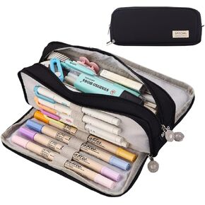 Large Capacity Pencil Case Big Capacity Pouch Portable Large Storage Pen Case Pencil Bag for Office Travel Holder Box (Balck)
