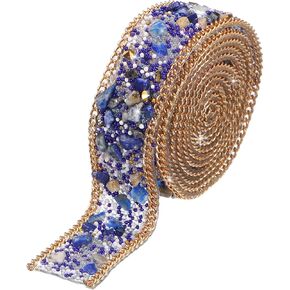 MECCANIXITY 3.28 FT x 0.8 Inch Hotfix Crystal Beaded Rhinestone Ribbon Chain Trim Banding for Clothes Bag Shoes Party Decoration Black Gems + Black Chain