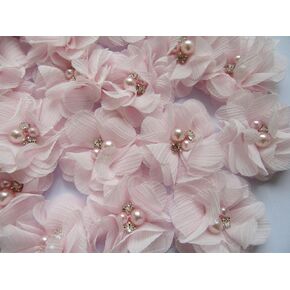 YYCRAFT 40pcs Craft Chiffon Flowers, Handmade Hair Flowers for DIY Headband Kit Bow Kit(Pink/Grey/Ivory) in Saudi Arabia