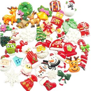 Chenkou Craft Random 50pcs Mix Lots Resin Flatback Flat Back X'Mas Christmas Santa Tree Claus Beer Snowman Snowflake Jingle Bell Sock Craft Embellishment