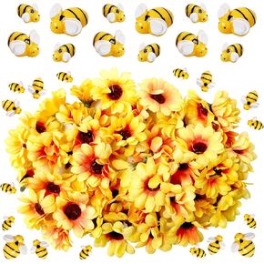 50 قطعة من Yzzsjc ديكور النحل الصغير من الراتنج مع 50 قطعة من الحرير الاصطناعي الصغير رؤوس عباد الشمس الصفراء 3 مقاسات على شكل نحلة تلعثم حرفية ونسيج تزيين زهور عباد الشمس DIY ديكور in Kuwait