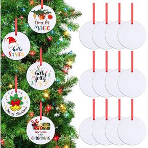 ايليكلاند 12 قطعة من الحلي السيراميك التسامي الفارغة مع شريط، اقراص سيراميك معلقة لعيد الميلاد، حلي فارغة مستديرة غير مكتملة، ديكور عيد الميلاد المعلق، ديكورات اشجار الكريسماس in Kuwait