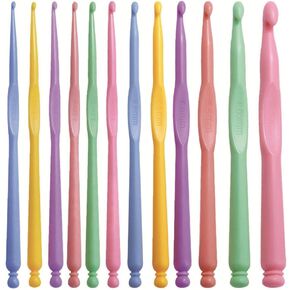 Katech 12 pcs Lightweight Crochet Hooks Different Sizes (2.0mm - 10.0mm) Ergonomic Plastic Crochet Needles Set DIY Yarn Weaving Tools Knitting Kit for Crochet Loves to Make Socks, Hat, Scarf, Bag, Cap