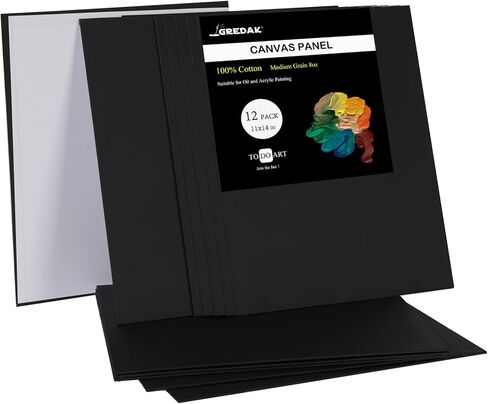 لوحات قماشية سوداء من Gredak للرسم، مقاس 11x14 بوصة 12 قطعة من القماش الأسود الفارغ، لوحات قماش قطنية 100%، مستلزمات الطلاء للبالغين، لوازم فنية مثالية للأكريليك والدهانات الزيتية in Kuwait