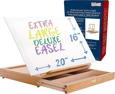 U.S. Art Supply Solana Adjustable Wood Desk Table Easel with Storage Drawer, Paint Palette, Premium Beechwood - Portable Wooden Artist Desktop, Board for Canvas, Painting, Drawing Sketching Book Stand in Kuwait