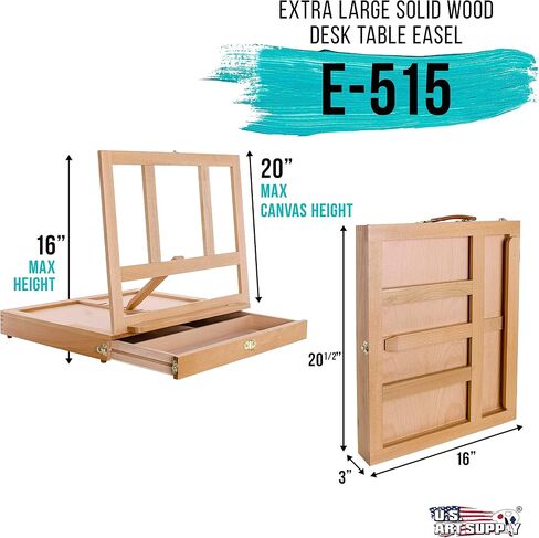 U.S. Art Supply Solana Adjustable Wood Desk Table Easel with Storage Drawer, Paint Palette, Premium Beechwood - Portable Wooden Artist Desktop, Board for Canvas, Painting, Drawing Sketching Book Stand in Kuwait