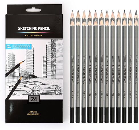 dainayw Professional Drawing Sketching Pencils Set, 24 Pieces Art Pencils (14B - 9H), Graphite Shading Pencils for Beginners & Pro Artists in Kuwait