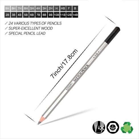 dainayw Professional Drawing Sketching Pencils Set, 24 Pieces Art Pencils (14B - 9H), Graphite Shading Pencils for Beginners & Pro Artists in Kuwait