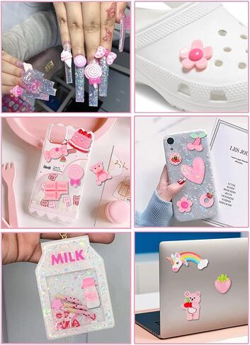 Gorvalin 105 قطعة من سحر الراتنج Kawaii، 3D Sweety Pink Flatback الراتنجات الحلوى سحر لمسمار الفن عيد الحب الحرف الديكور الوحل صنع زخرفة لوازم DIY لصناعة الحرف اليدوية in Kuwait