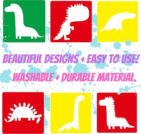 استنسل ديناصور للرسم - استنسل حيوانات كبير للاطفال - مجموعة استنسل قابلة للغسل - استنسل رسم - استنسل للاطفال - استنسل فني - استنسل بلاستيكي للاطفال (14 قطعة، 8 انش × 8 انش) in Kuwait