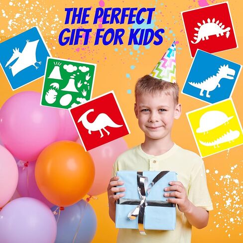 استنسل ديناصور للرسم - استنسل حيوانات كبير للاطفال - مجموعة استنسل قابلة للغسل - استنسل رسم - استنسل للاطفال - استنسل فني - استنسل بلاستيكي للاطفال (14 قطعة، 8 انش × 8 انش) in Kuwait