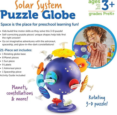 Learning Resources Solar System Puzzle Globe Space Toys for Toddlers, 21 Pieces, Age 3+, STEM Toys for Kids, Space Décor for Kids, for Kids in Saudi Arabia