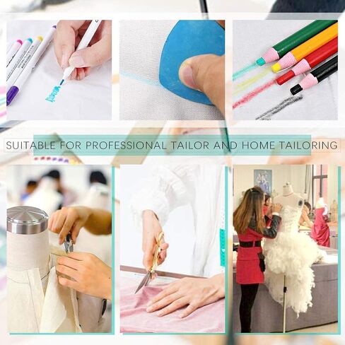 YEQIN 56Pcs Sewing Tools Kit, 10Pcs Tailor's Chalk, 12Pcs Sewing Mark Pencil, 12Pcs Disappearing Erasable Ink Fabric Marker Pen, 20Pcs Sewing Clips, 1Pcs Tape Measure,1Pcs Scissors for Sewing Marking in Saudi Arabia