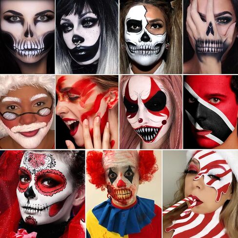 aflano Halloween Makeup Body Paint أحمر أسود أبيض طلاء الوجه، مجموعة طلاء الجسم الاحترافية الكبيرة باللون الأحمر والأبيض والأسود للأطفال البالغين، زي مهرج الجوكر المسرحي التنكري SFX طلاء زيتي للمكياج in Kuwait