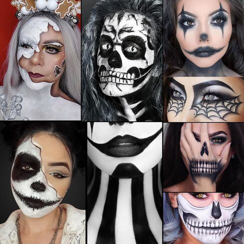 aflano Halloween Makeup Body Paint أحمر أسود أبيض طلاء الوجه، مجموعة طلاء الجسم الاحترافية الكبيرة باللون الأحمر والأبيض والأسود للأطفال البالغين، زي مهرج الجوكر المسرحي التنكري SFX طلاء زيتي للمكياج in Kuwait
