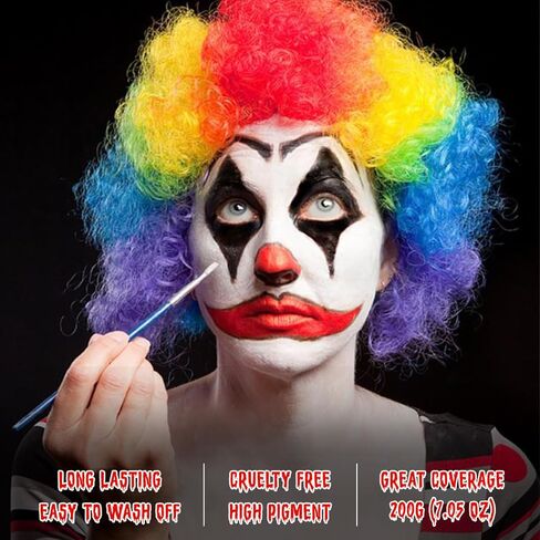 aflano Halloween Makeup Body Paint أحمر أسود أبيض طلاء الوجه، مجموعة طلاء الجسم الاحترافية الكبيرة باللون الأحمر والأبيض والأسود للأطفال البالغين، زي مهرج الجوكر المسرحي التنكري SFX طلاء زيتي للمكياج in Kuwait