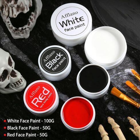 aflano Halloween Makeup Body Paint أحمر أسود أبيض طلاء الوجه، مجموعة طلاء الجسم الاحترافية الكبيرة باللون الأحمر والأبيض والأسود للأطفال البالغين، زي مهرج الجوكر المسرحي التنكري SFX طلاء زيتي للمكياج in Kuwait