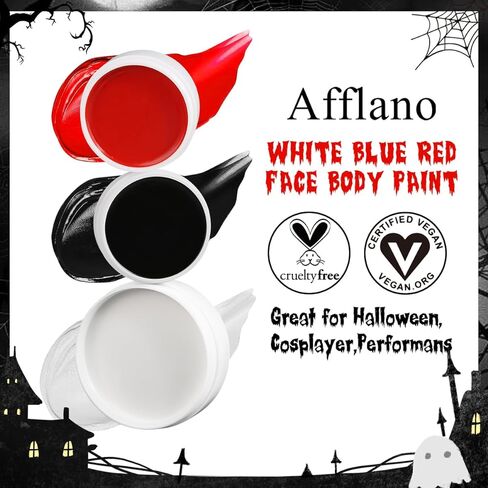 aflano Halloween Makeup Body Paint أحمر أسود أبيض طلاء الوجه، مجموعة طلاء الجسم الاحترافية الكبيرة باللون الأحمر والأبيض والأسود للأطفال البالغين، زي مهرج الجوكر المسرحي التنكري SFX طلاء زيتي للمكياج in Kuwait